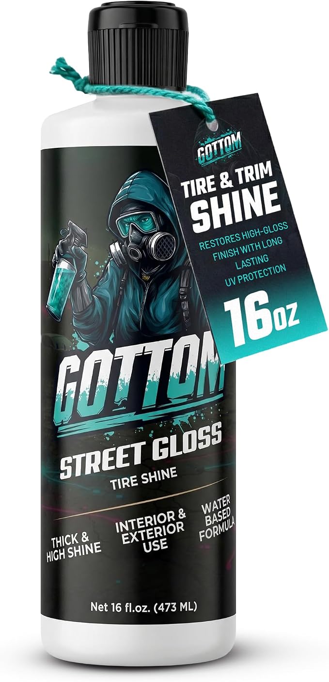 Gottom Tire & Trim Shine – 16oz, Scented Boosted Colada - Ultra High Gloss for Plastic Trim & Wheels – Water-Based Dressing – Car Tire Cleaner & Dressing – Car Detailing Supplies