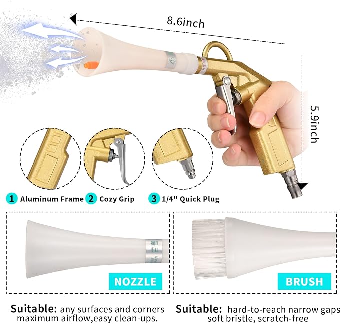 GOCCIDA Air Blow Gun Car Detailing Interior Car Cleaning Gun Car Dryer Air Blower for Car Detailing Air Gun Car Dust Cleaner Air Compressor Blower Gun with Nozzle and Auto Detailing Dusting Brush