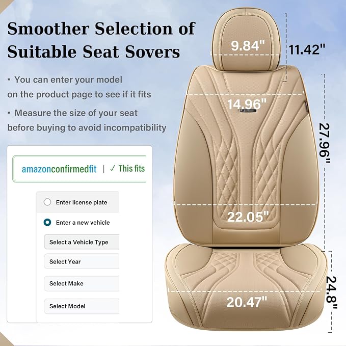 Coverado Car Seat Covers, Car Seat Covers Front Seats, 2-Pack Front Seat Cover, Nappa Leather Waterproof Seat Covers, Car Seat Protectors, Automotive Seat Covers Universal Fit for Most Vehicles