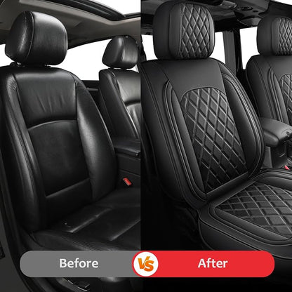 MIROZO Front Tacoma Seat Covers, 2PCS Leather Truck Seat Cover Fits for 2005-2015 Toyota Tacoma Crew Cab,Waterproof Car Seat Protector Toyota Tacoma Seat Covers Truck Accessories (Black,2PCS Front)