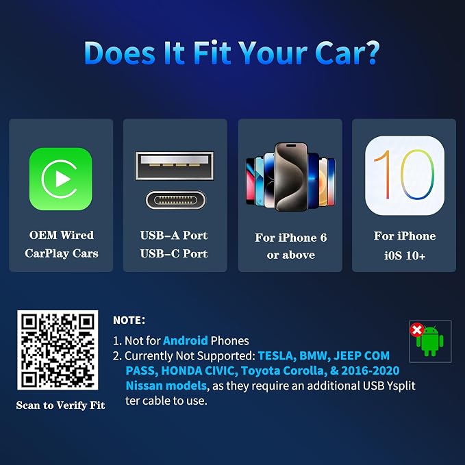 Wireless CarPlay Adapter for iPhone 2026 Upgrade - Stable Connection Convert Wired to Wireless Compatible with Cars 2018+, iOS 10+ (USB-C)