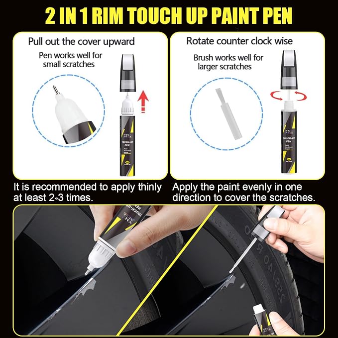 Rim Touch Up Paint(Aero-G Metallic(WPB-8277)) for Tesla Model 3 Performance 20" Zero-G Wheel/Model S Plaid 20" Zero-G Wheel, 2 in 1 Car Wheel Scratch Repair Kit, Quick & Easy Remover Curb Rash
