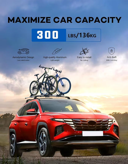 Wonderdriver 300lbs Roof Rack Cross Bars Compatible with Hyundai Tucson 2016-2026 SEL/N Line/Limited, Heavy Duty Aluminum Lockable Roof Rails Crossbars Black Rooftop Cargo Carrier Luggage