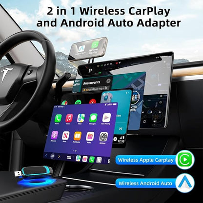 Android Auto Wireless Adapter and Wireless Carplay Adapter 2024 Upgrade,Plug & Play Apple Carplay Dongle Converts Factory Wired to Wireless CarPlay Adapter for iPhone with USB-A to USB-C/USB-A Cable