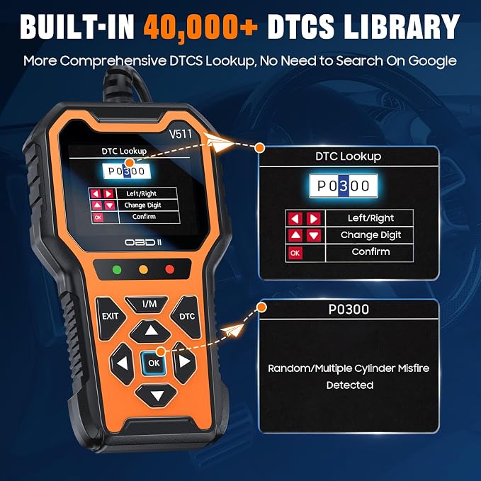 V511 OBD2 Scanner Diagnostic Tool, Check Engine Light Car Code Reader, I/M Readiness, DTC, Battery Voltage Tester, Reset, Live Data, Car Diagnostic Scan Tools for All OBDII Car Since 1996