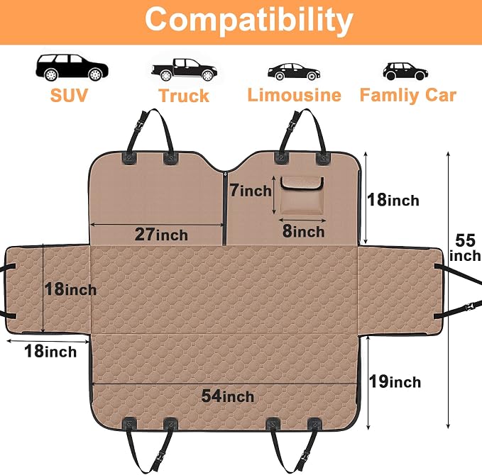 Mancro Back Seat Pet Cover for Dogs, 2026 Upgraded 600D Heavy Duty Waterproof & Scratch-Resistant Dog Hammock for Car, Car Cover for Dogs with Sedan, Trucks and SUVs, Standard, Khaki