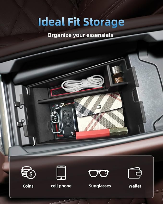 Center Console Organizer for 2020-2026 BMW X5/X6/X7, Armrest Storage Box with Removable Rubber Mat, 2020 2021 2022 2023 2024 2025 2026 BMW X5/X6/X7 Interior Accessories(Red)