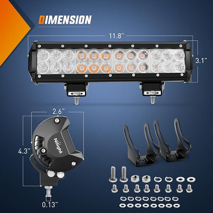 Nilight LED Light Bar 12 Inch 72W Spot Flood Combo Amber Beam Off Road Lamp Fishing Hunting Emergency Deck Work Lighting for Trucks UTV Pick-up Van Boat Tractor