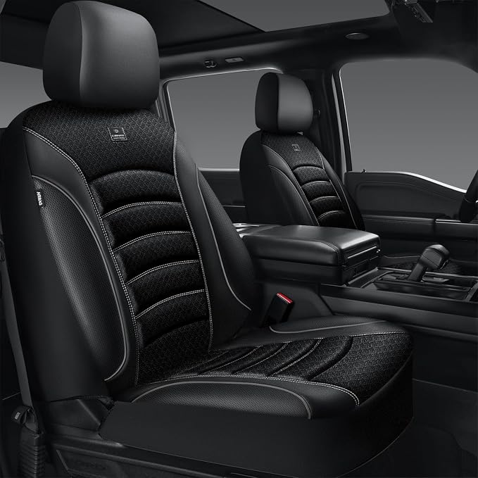 CAR PASS Comfortable 3D Foam Mesh Leather Car Seat Covers Front, Air Cool Mesh Breathable Front Seat Covers for Car, Universal Fit for SUV Truck Sedan Automotive, Airbag Compatible,Black Gray