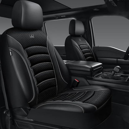 CAR PASS Comfortable 3D Foam Mesh Leather Car Seat Covers Front, Air Cool Mesh Breathable Front Seat Covers for Car, Universal Fit for SUV Truck Sedan Automotive, Airbag Compatible,Black Gray