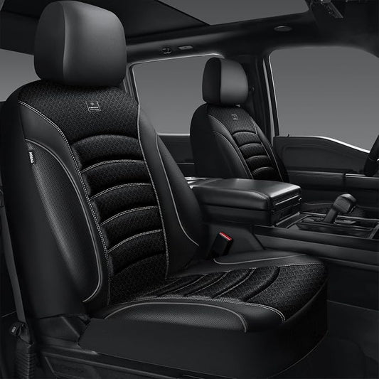 CAR PASS Comfortable 3D Foam Mesh Leather Car Seat Covers Front, Air Cool Mesh Breathable Front Seat Covers for Car, Universal Fit for SUV Truck Sedan Automotive, Airbag Compatible,Black Gray