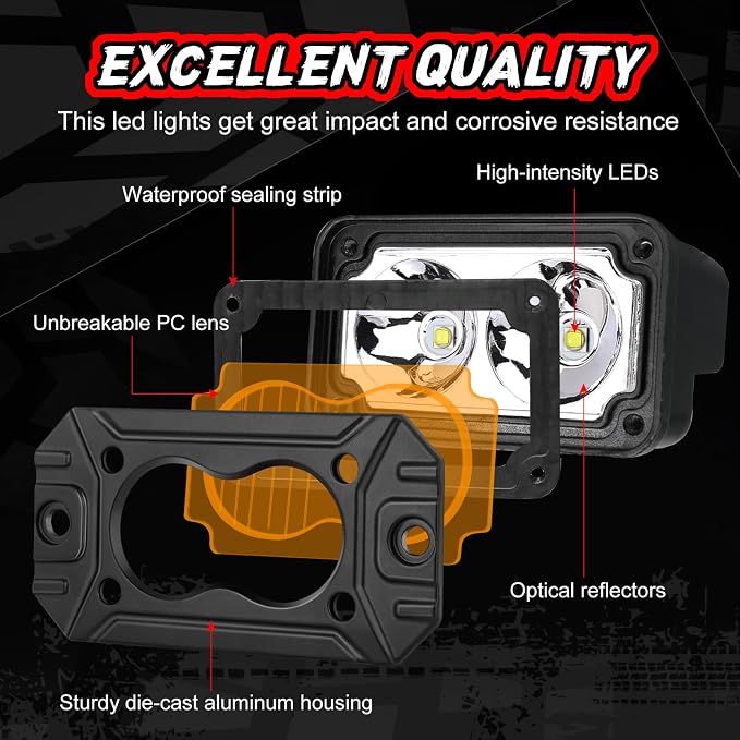Flush Mount Pod Lights Amber, Auto Power Plus 2PCS 40W LED Driving Lights Amber LED Pods Off Road Lights Bumper Fog Lights Flush LED Light Bar Backup Work Light Cube for Truck Pickup ATV UTV Boat 4x4