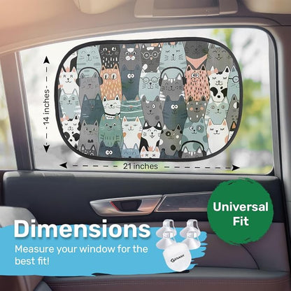 GENANY 2pcs Cat Window Sun Shade for Sedan SUV Truck (21x14 Inches), Sun Shades for Side Window, Accessories for Kids, Baby Window Shades, Summer Car Decor