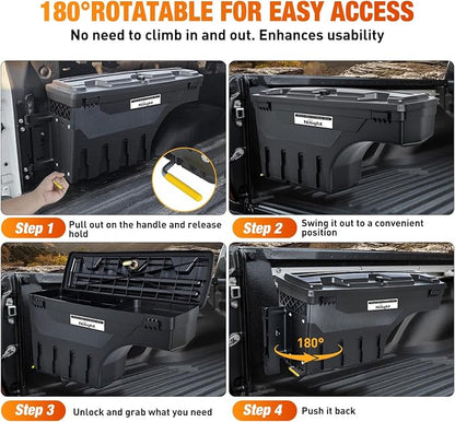 Nilight Truck Bed Tool Box Left Drivers Side Tool Boxes Fit for Ford F-250/350 Super Duty 1999-2016 ABS Swing Case Truck Storage Box with Lockable Lid Waterproof Wheel Well Toolbox for Truck Bed