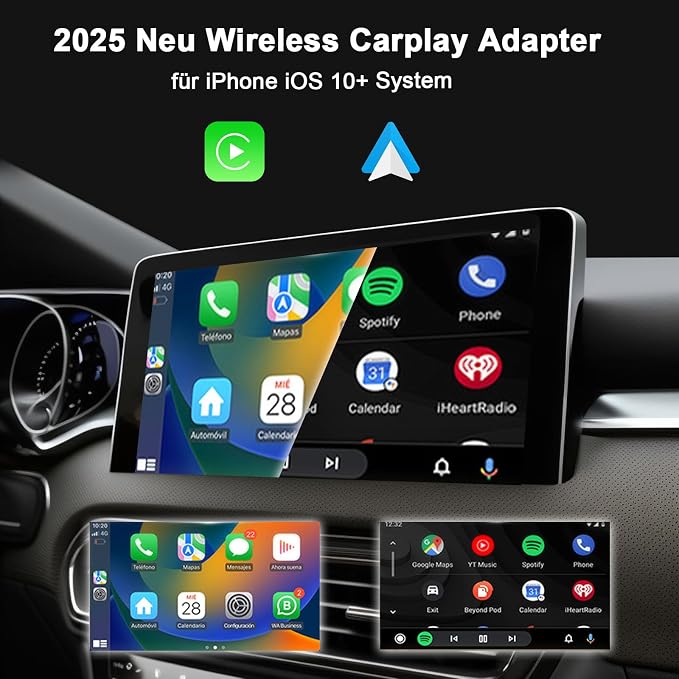 Crelander 2-in-1 Wireless Carplay Adapter with Wired Carplay (USB to C), Metal Design Mini Wireless CarPlay Adapter for iPhone iOS 10+ System (2026 Upgraded