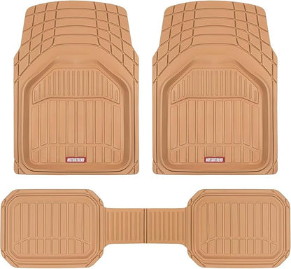 Motor Trend 943-BG FlexTough Defender Car Floor Mats -Next Generation Deep Dish Heavy Duty Contour Liners for Car SUV Truck & Van-All Weather Protection, Trim to Fit Most Vehicles Beige