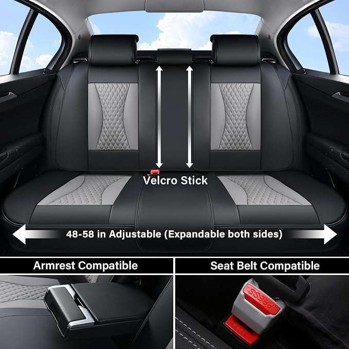 Coverado Waterproof Nappa Leather Car Seat Covers, Automotive Fullset Seat Covers, 5 Seat Car Seat Cushion & Protector, Black&Gray Front and Rear Covers Universal Fit for Most Cars, SUVs, Trucks
