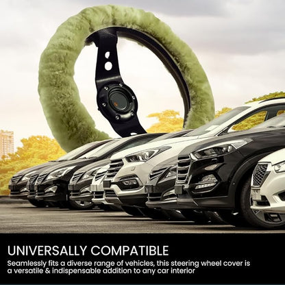 Andalus Brands Luxury Fluffy Car Steering Wheel Covers – Genuine Merino Sheepskin, Soft Fuzzy Car Steering Wheel Cover for Women, Universal 14.5-15" Size, Plush Fur Cute Auto Accessories, Green