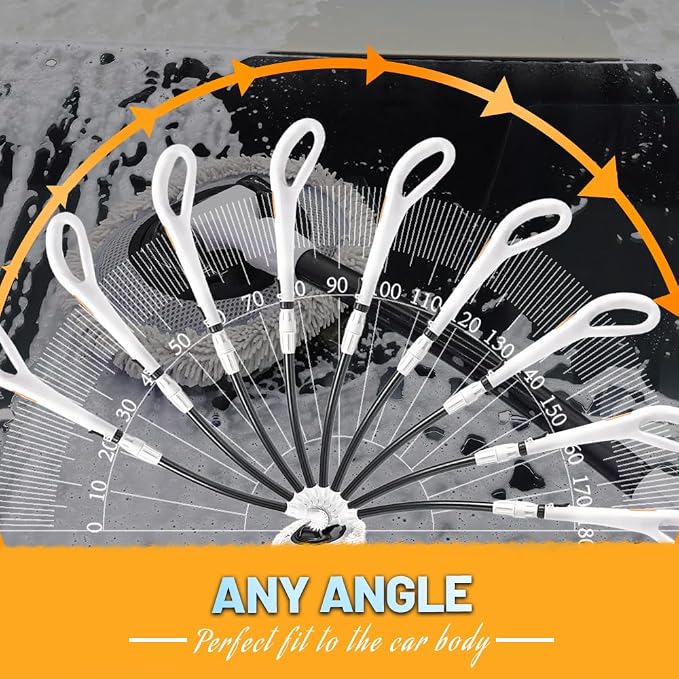 Car Wash Brush with Long Handle, Chenille Microfiber Car Wash Mop Kit, Scratch Free Car Cleaning Supplies with Ergonomic 15掳 Curved Extension Pole for RV Truck Boat Windshield - White