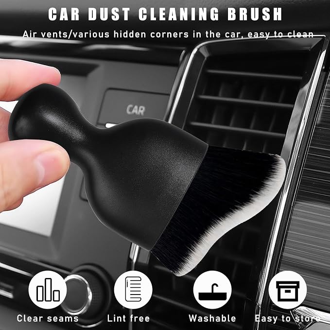 Dickno 2PCS Car Interior Dust Brush, Soft Scratch Free Auto Detailing Brushes, Universal Vehicle Interior Cleaning Tool for Automotive Dashboard, Air Vents, Leather (Black & White)