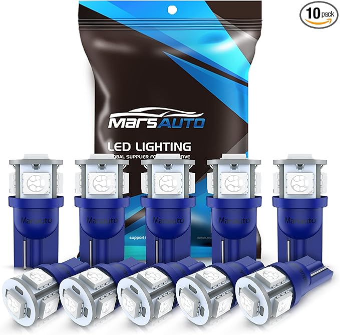 Marsauto 194 LED Bulb Blue 168 T10 2825 5SMD No Polarity Replacement Bulbs for Car Dome Map Door Courtesy License Plate Dashboard Lights Lamp 12V