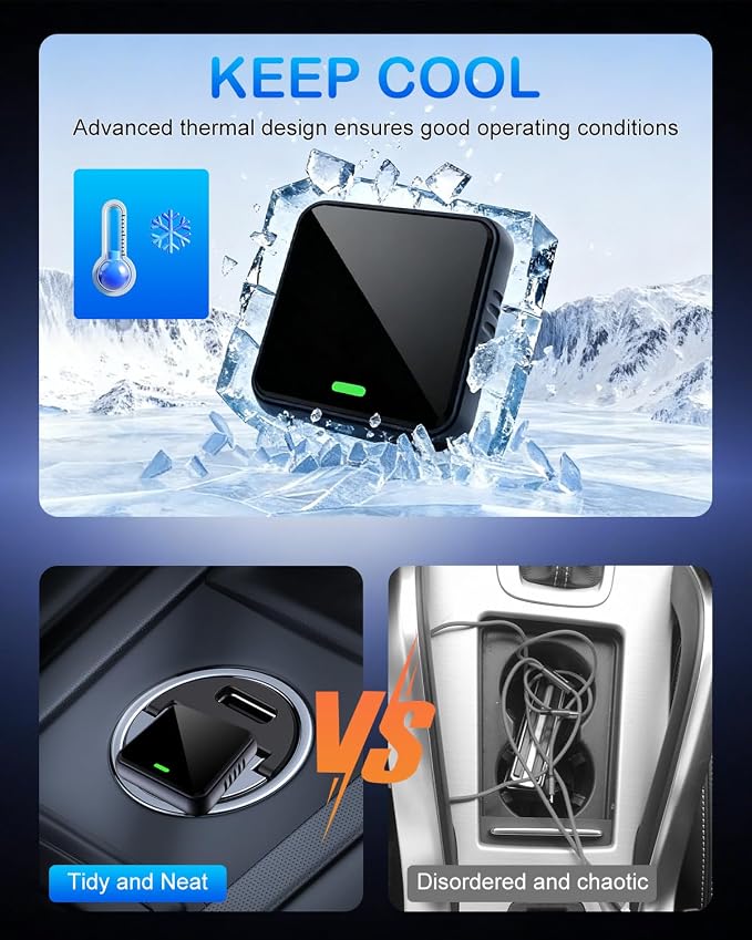 Wireless CarPlay Adapter for iPhone, Mini Size Plug & Play, Stable Fast Connection, Compact USB-A/USB-C for iPhone iOS 10+ with Manual