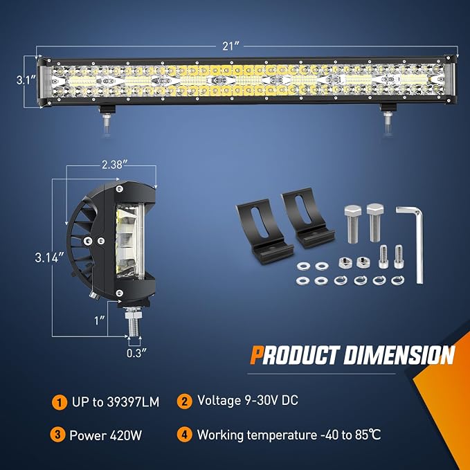 Nilight Side Shooter LED Light Bar 20 Inch Triple Row Spot Flood Combo Lights Work Lighting with 5Pin Rocker Switch Wiring Harness Kit for Off-Road Light on Truck SUV ATV UTV