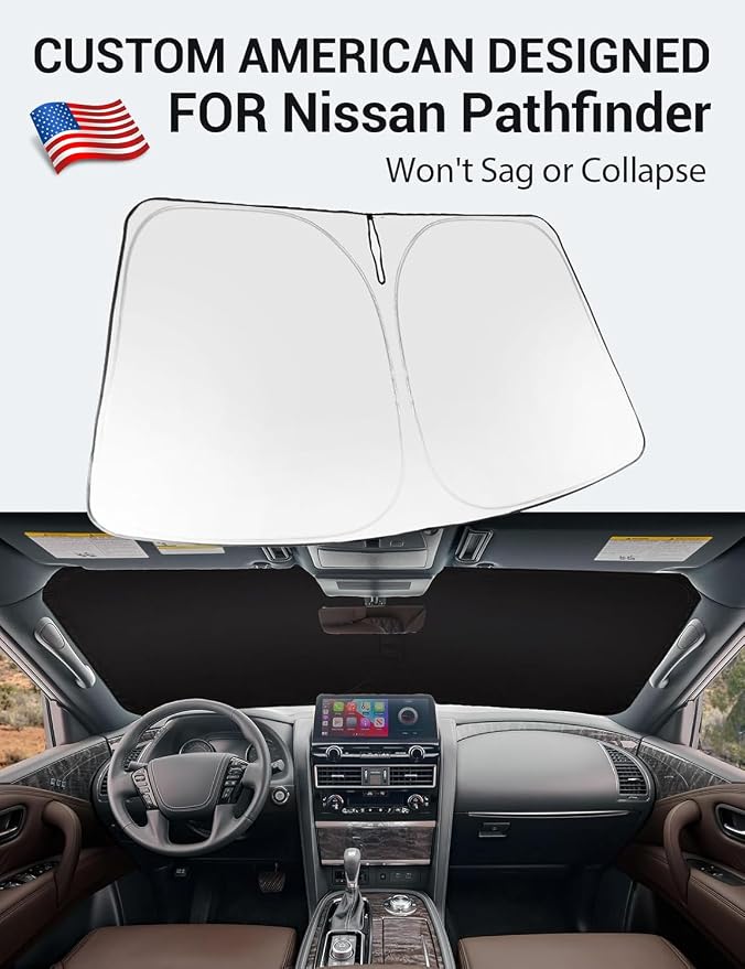 Proadsy Windshield Sun Shade for Nissan Pathfinder 2026 2025 2024 2023 2022 Foldable Front Sunshade Protector Sun Visor Blocks UV Rays Keep Car Cooler