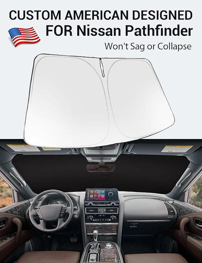 Proadsy Windshield Sun Shade for Nissan Pathfinder 2026 2025 2024 2023 2022 Foldable Front Sunshade Protector Sun Visor Blocks UV Rays Keep Car Cooler