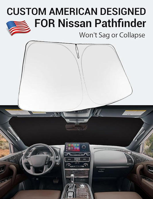 Proadsy Windshield Sun Shade for Nissan Pathfinder 2026 2025 2024 2023 2022 Foldable Front Sunshade Protector Sun Visor Blocks UV Rays Keep Car Cooler