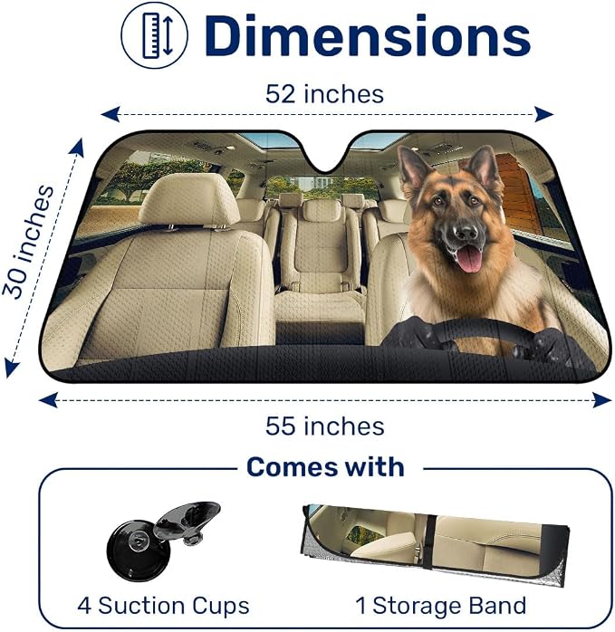 GENANY Custom Dog Windshield Sun Shade for Car SUV Truck (55x30 Inches), Turn Your Dogs Photo Into Windshield Sunshades, Personalized Car Sun Shades, Customized Sun Blocker Keep Your Vehicle Cool