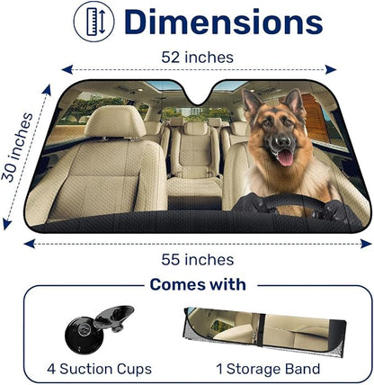 GENANY Custom Dog Windshield Sun Shade for Car SUV Truck (55x30 Inches), Turn Your Dogs Photo Into Windshield Sunshades, Personalized Car Sun Shades, Customized Sun Blocker Keep Your Vehicle Cool