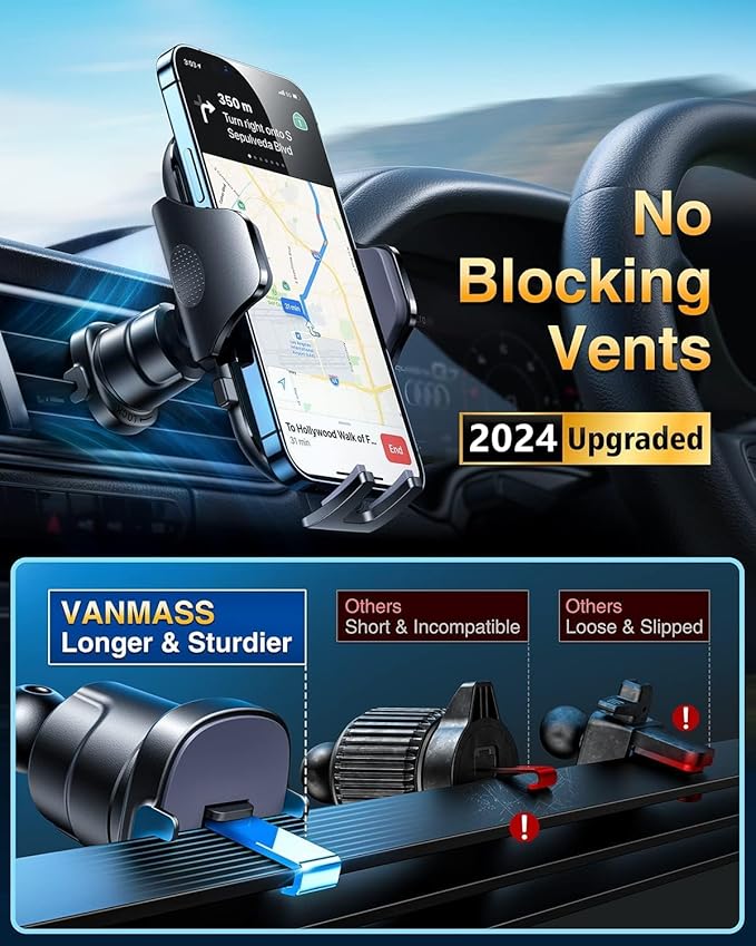 VANMASS [True Military-Grade] Car Phone Holder [Best Suction & Clip] Cell Phone Mount for Dashboard Windshield Vent Truck Cradle Dash Stand for iPhone 15 Pro Max 14 13 12 Android, Blue