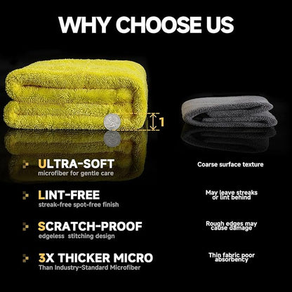 toretark Microfiber Towels for Cars Drying Towel - 36"x24", Streak-Free Double-Sided Ultra Absorbent Bath Towels, Edgeless Design for Car Detailing Cleaning & Household
