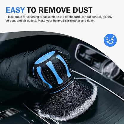 Detail Cleaning Brush with Storage Holder, Spherical Soft Bristle Dashboard Air Conditioning Air Vent Interior Crevice Brush, Non-Slip Handle Multi-Functional Accessory (Blue)