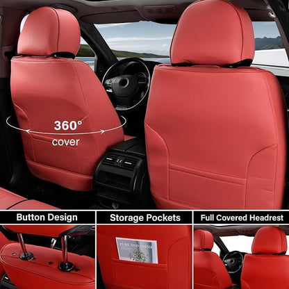 Coverado Seat Covers, Car Seat Covers Front Seats, Waterproof Nappa Leather Auto Seat Cover with Lumbar Head Pillow, Red Seat Covers Carseat Cover Universal Fit for Most Cars