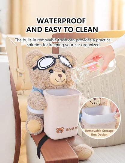 2 in 1 Cute Bear Car Tissue Box and Trash Can, Stylish & Creative Car Armrest Box Tissue Holder, Premium Aesthetic Decor, Ideal Interior Use (Bear)