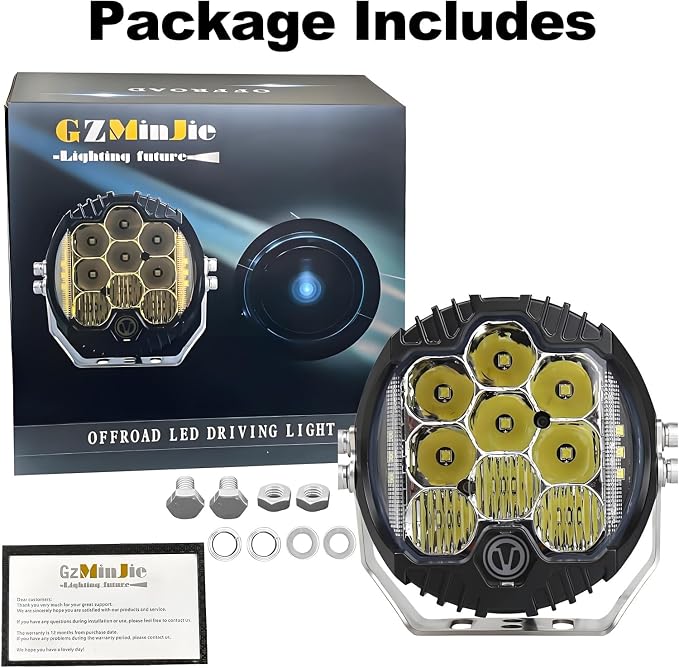 Gzminjie 7 inch 90W LED Driving Light Compatible with Wrangler Offroad Vehicle ATV UTV Golf cart Lighting Trucks Pickup F150 Work Light, Pack of 1