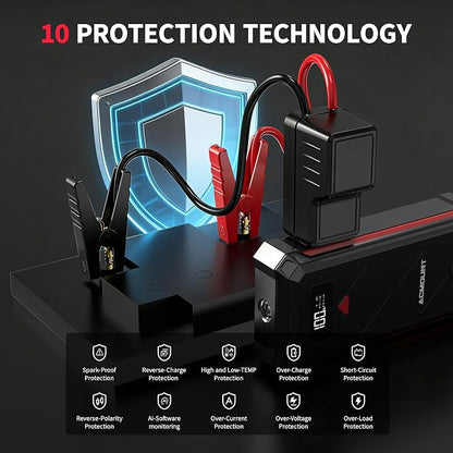 Acmount P100 Car Jump Starter, 5000A Peak Lithium Jump Starter Battery Pack for Up to 10.0L Gas or 8.0L Diesel Engine, Safe 12V Portable Battery Starter Power Pack with LED Screen & LED Light