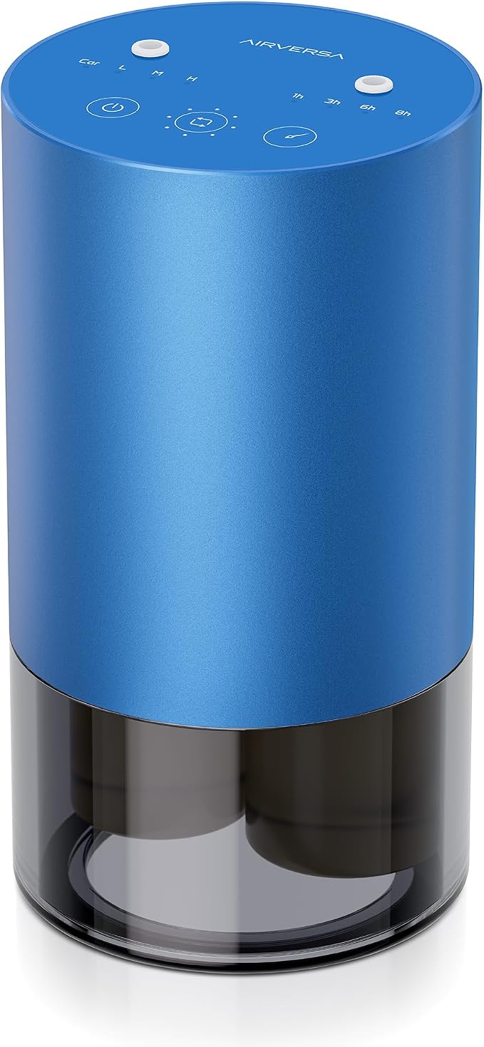 Airversa Dual-Nozzle Waterless Essential Oil Diffuser for Home Rechargeable Scent Diffusers with 5 Timer Settings, 4 Mist Levels with Vehicle Mode for Car Room Studio Office, Sapphire Blue Metal