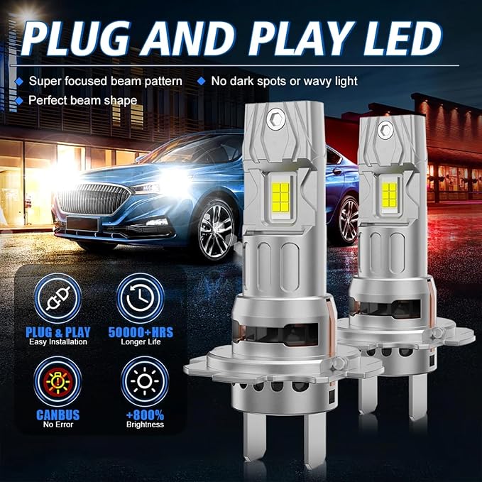 Fit For Honda GL1800 Goldwing 1800 ABS 2001-2016 Headlights High Low Beam Light bulbs, 1:1 Real Size, 6500K Cool White, 30000LM 800% Brightnes Bulbs,Plug n Play, pack of 2