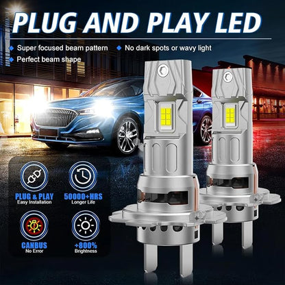 Fit For Honda GL1800 Goldwing 1800 ABS 2001-2016 Headlights High Low Beam Light bulbs, 1:1 Real Size, 6500K Cool White, 30000LM 800% Brightnes Bulbs,Plug n Play, pack of 2