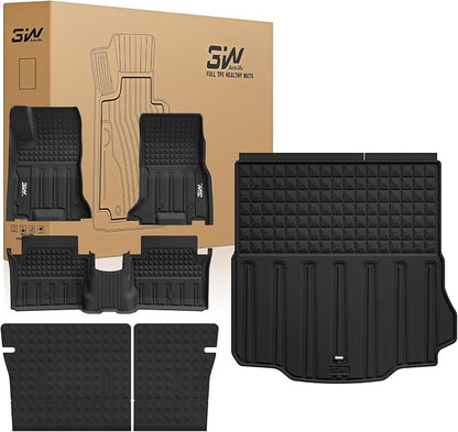 3W Floor Mats & Cargo Liner & Seatback Mats for 2024-2025 2026 Dodge Charger EV Daytona (Fit 2-Door, Not for 4-Door) Scat Pack & R/T, All Weather TPE Custom Fit Car Mats Floor Liners Full Set, Black
