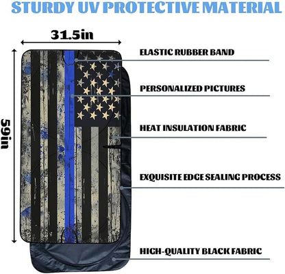 Thin Blue Line USA Flag Car Windshield Sunshade Folding Retro Police Heatshield Front Window Car Sun Shade Windshield Rays Sun Shade Visor Protector for Car Sedan Truck SUV Accessories 59x31.5 Inch