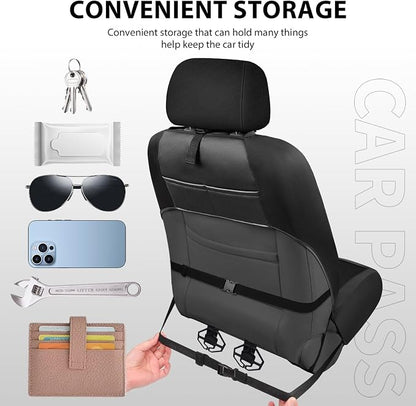 CAR PASS Leather Oxford Car Seat Covers Full Set, All-Weather Non-Slip Durable, Universal Fit for SUVs Sedans Trucks Vans Automotive, Armrest Airbag Compatible, 3D Emboss 5 Black