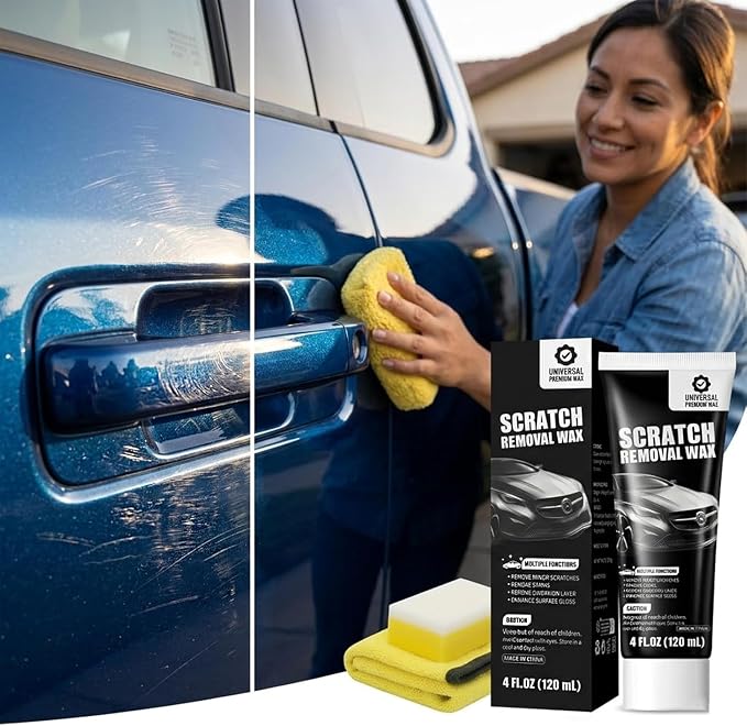 Car Scratch Remover (2-Pack) - Premium Auto Paint Restorer Wax to Easily Repair Minor Scuffs, Blemishes & Oxidation, Includes Applicator Sponge & Microfiber Towel