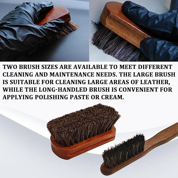 2 PCS Horse Hair Car Detailing Brush Set, Leather & Upholstery Cleaning Brush, Horse Hair Brush for Leather Universal for Car Interior Seat/Carpet, Furniture, Leather Shoes & Boots Care