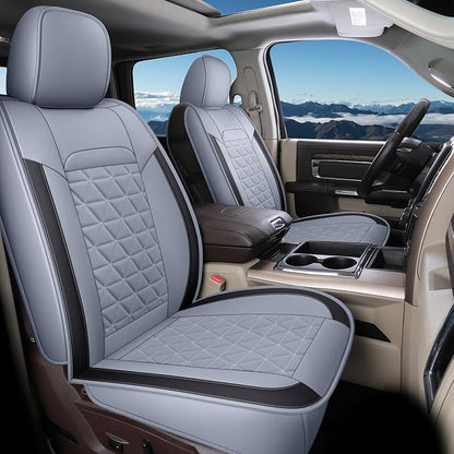 Coverado Car Seat Covers Full Set, Waterproof RAM 1500 Seat Cover Compatible with 2002-2026 RAM 1500 2500 3500 Crew Double Mega Quad Cab with Flat Bench, Gray