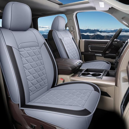 Coverado Car Seat Covers Full Set, Waterproof RAM 1500 Seat Cover Compatible with 2002-2026 RAM 1500 2500 3500 Crew Double Mega Quad Cab with Flat Bench, Gray