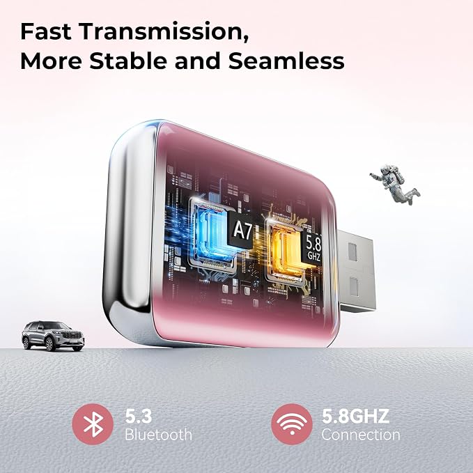 Wireless Carplay Adapter for iPhone, Convert Wired Carplay to Wireless, 2 in 1 Plug and Play Mini CarPlay Android Auto Adapter for iOS 10 Android 11 and Above, Cars with Built-in Carplay (Rose Pink)